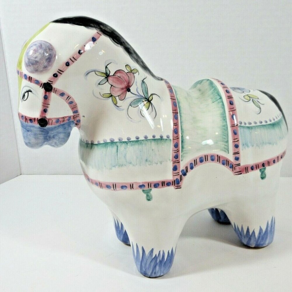 VINTAGE CERAMIC POTTERY HORSE STATUE PORTUGAL SIGNED